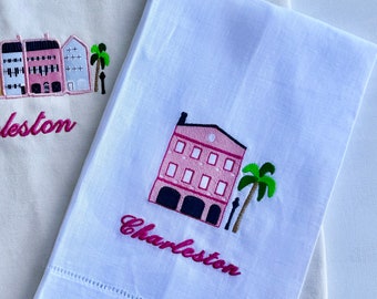 Charleston Linen Towels + Charleston Gifts + Personalized Home color and number, and Family Name,  GdesignsofCharleston + Rainbow Row
