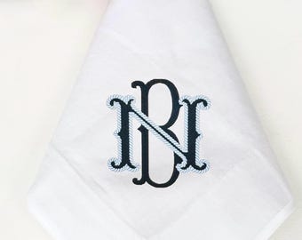 Embroidered Linen Napkins, Personalized Monogram Wedding Napkins