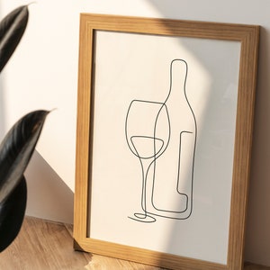 Wine Glass One Line Art, Wine Glass Line Art, Wine Minimalist Print, Wine One Line Drawing, Printable Wine Wall Art, Wine Drawing Wall Art