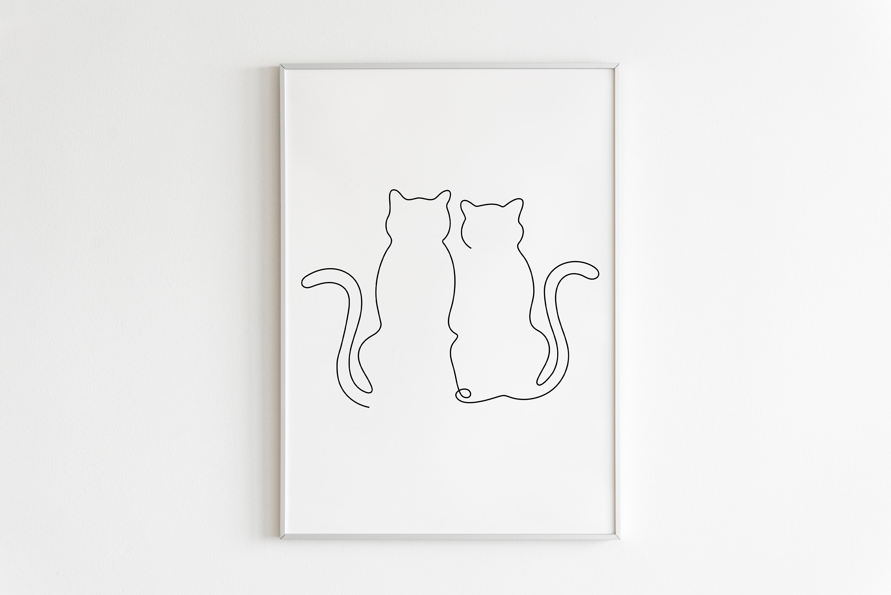 Cats Couple One Line Art Drawing Wall Prints. Perfect Minimalist