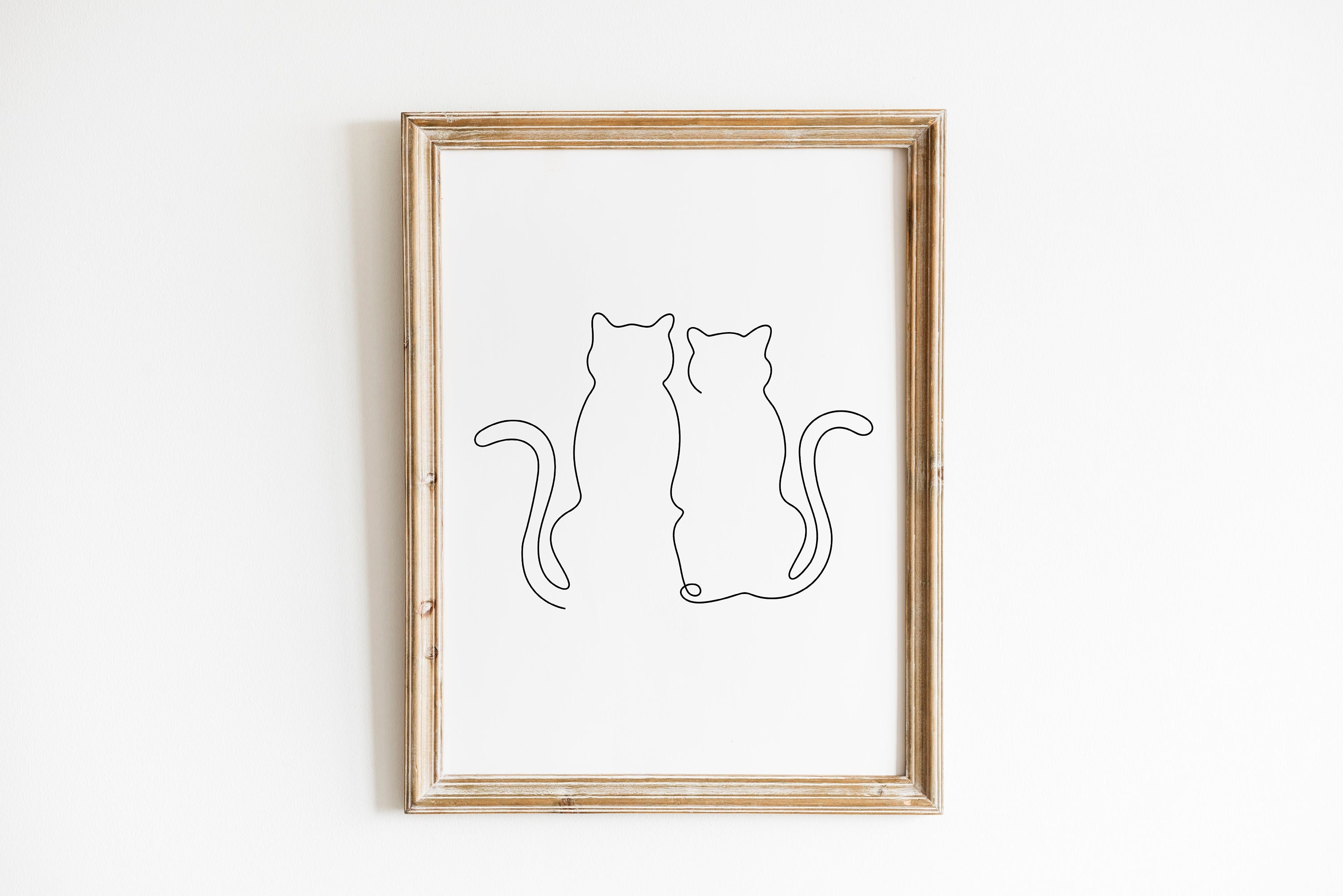 Cats Couple One Line Art Drawing Wall Prints. Perfect Minimalist