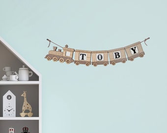 Nursery Train - Personalised Name Decoration - Baby Boy - Wooden Wall Art - Children's Bedroom - New Baby Present