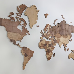 Carte du monde en bois - Décor de ferme rustique - Cadeau pour les amateurs de voyage - Art mural nouvelle maison