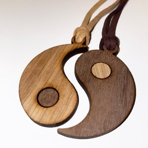 Yin & Yang Pair of Necklaces Matching Necklaces Gift for Friend Wooden Pendant Matching Jewellery Friendship Jewellery image 1