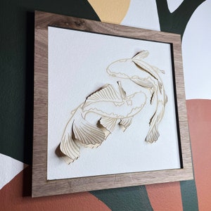 Framed Koi Fish Wall Art - Wooden Hanging Frame - Koi Print - Rustic Home Decor - Gift For Him - Father&#39;s Day Present - Fishing Gift For Men