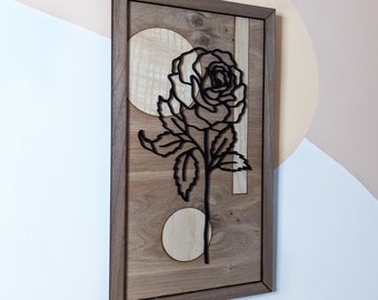 Simplistic Florals - Rose - Minimalist Wooden Wall Art Home Decor - June Birth Flower - Gardeners Gift