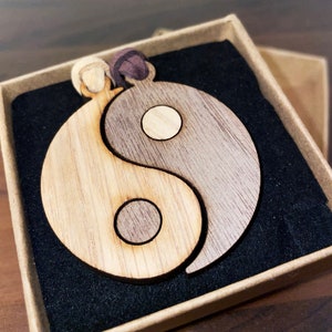 Yin & Yang Pair of Necklaces Matching Necklaces Gift for Friend Wooden Pendant Matching Jewellery Friendship Jewellery image 2