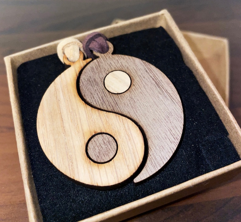 Yin & Yang Pair of Necklaces Matching Necklaces Gift for Friend Wooden Pendant Matching Jewellery Friendship Jewellery image 2