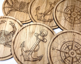 Nautische Untersetzer - 6er Set - Natur Untersetzer - Rustikale Wohnkultur - Tischdekoration