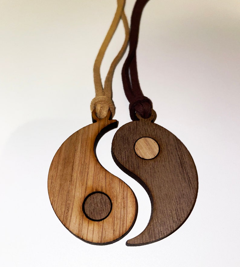 Yin & Yang Pair of Necklaces Matching Necklaces Gift for Friend Wooden Pendant Matching Jewellery Friendship Jewellery image 3