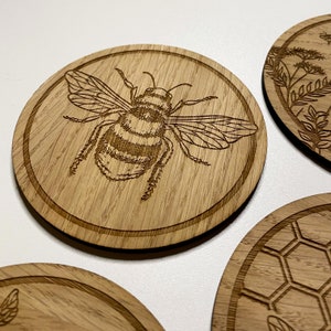 Bumble Bee Coasters - Set of 6 - Nature Coasters - Rustic Home Decor - Table Decor