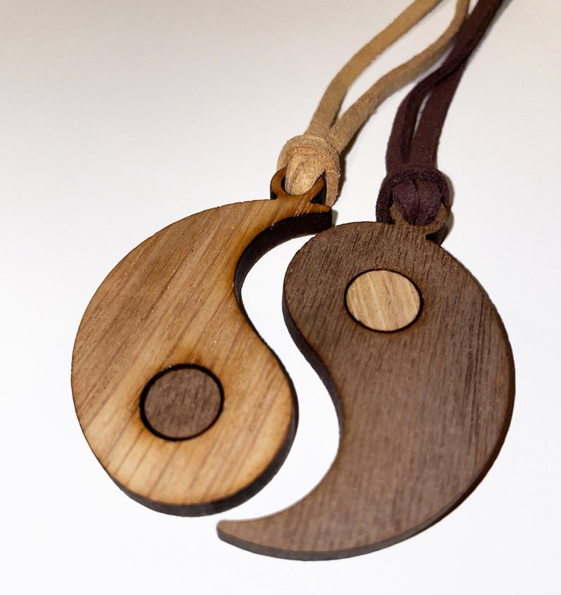 Yin & Yang Pair of Necklaces Matching Necklaces Gift for Friend Wooden Pendant Matching Jewellery Friendship Jewellery image 1
