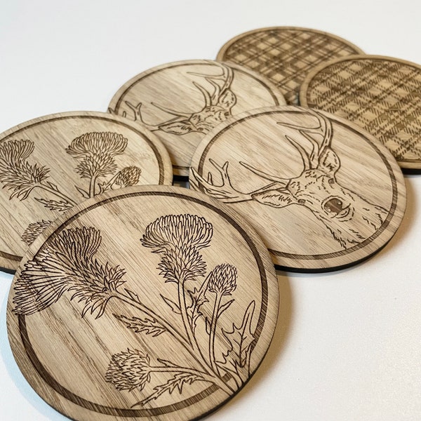 Scottish Highlands Coasters - Set of 6 - Nature Coasters - Rustic Home Decor - Table Decor - Wooden Kitchenware