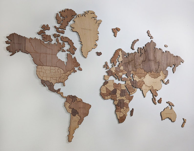 Wooden World Map - Rustic Farmhouse Decor - Gift for Travel Lovers ...