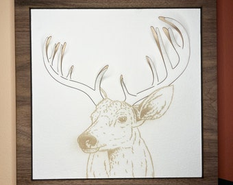 Framed Deer Wall Art - Wooden Hanging Frame - Reindeer Print - Rustic Home Decor - Gift For Him - Father's Day Present - Gift For Men