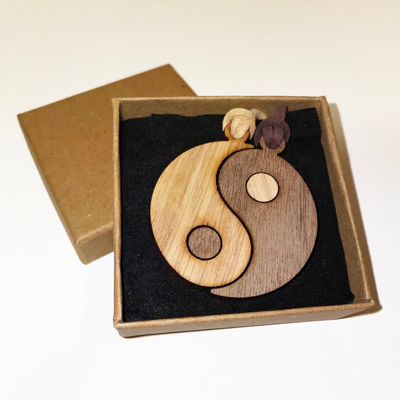 Yin & Yang Pair of Necklaces Matching Necklaces Gift for Friend Wooden Pendant Matching Jewellery Friendship Jewellery image 4