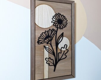 Simplistic Florals - Daisies - Minimalist Wooden Wall Art Home Decor  - April Birth Flower - Gardeners Gift