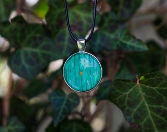 Hand Painted Watercolor Green Halfling Door Necklace.