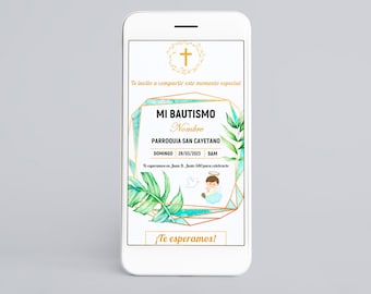 Carte d'invitation numérique pour personnaliser le baptême de bébé imprimable