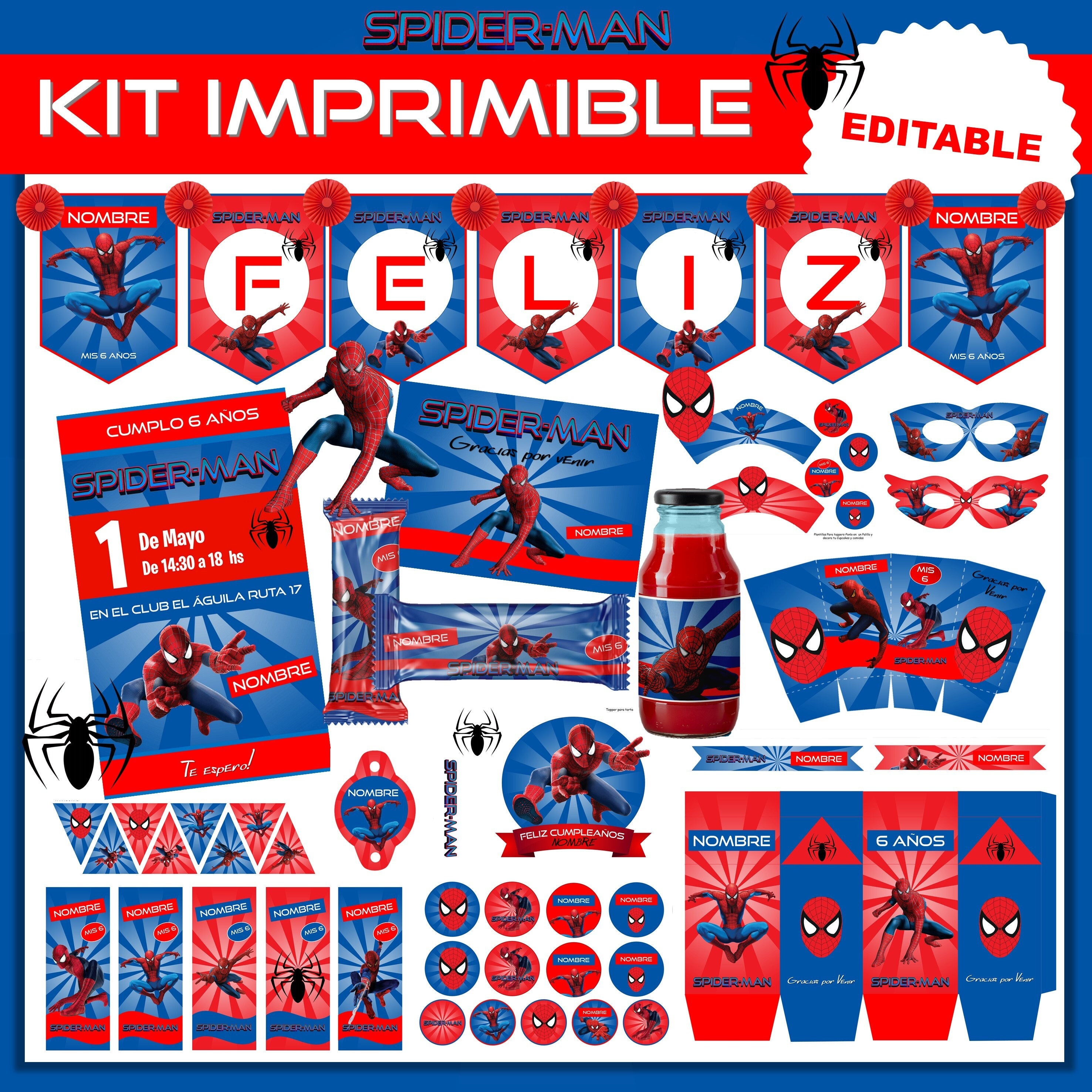 Printable Spiderman Printable Kit 100% Editable Spider-man - Etsy