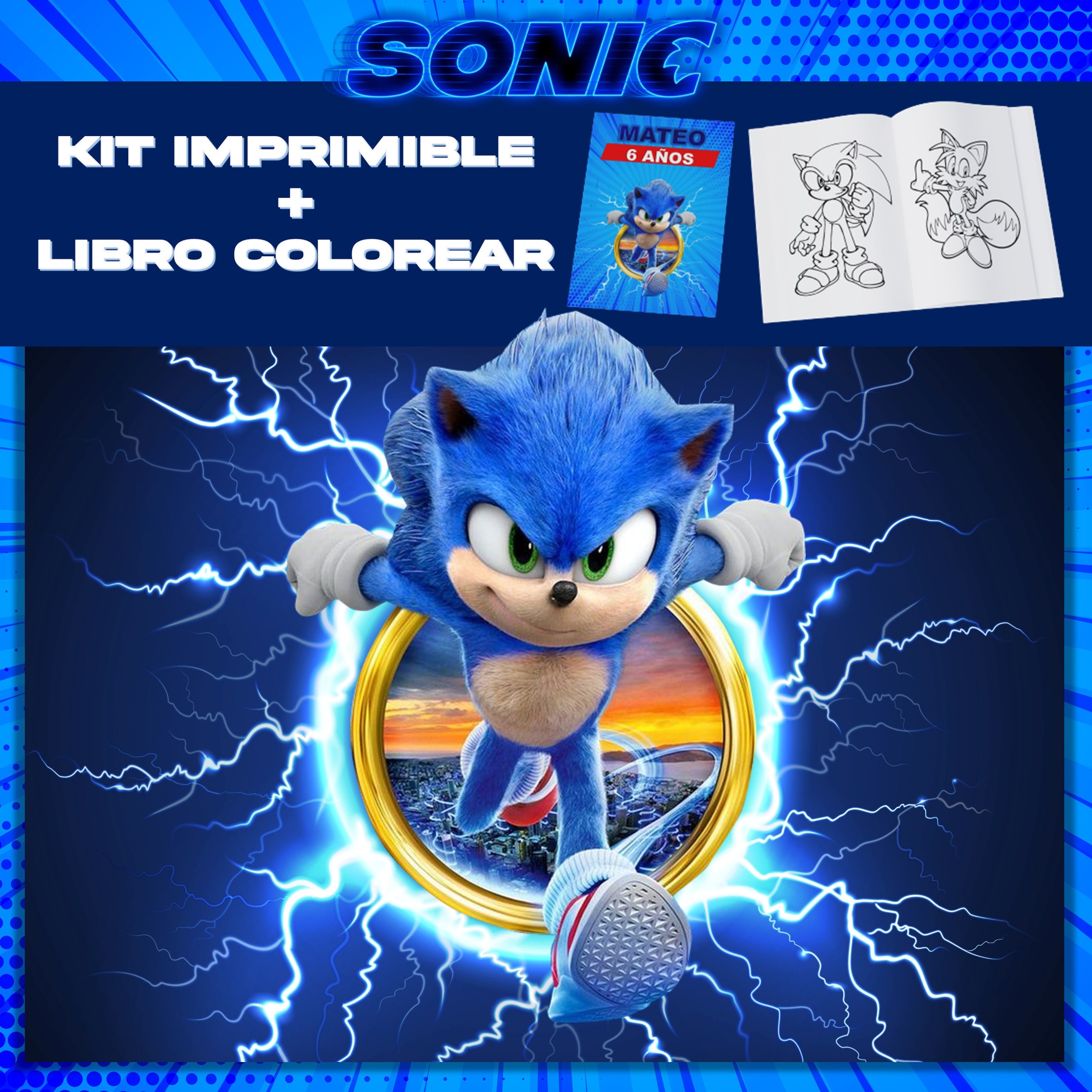 Printable Sonic Editable Kit + Coloring Book - Etsy