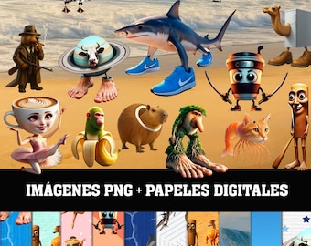 Digital Printable Kit Images and Backgrounds Brainrot Italian Memes