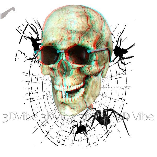 Halloween Novelty DIY Costumes In Real Anaglyph 3D |Instant Download & Easy Printing Or Sublimation | Halloween Spooky Skull + Spider Design