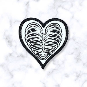 Rib Cage Heart Patch, Heart Patch, Skeleton Heart Patch