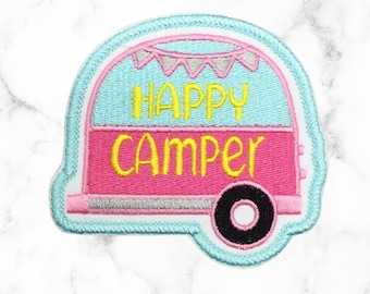 Happy Camper Iron-On Patch: Embroidered Camping Applique