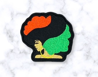 African Flag Afro Patch: African American Woman Iron-On Applique