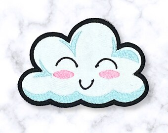 Kawaii Embroidered Cloud Patch: Happy Anime Fan Applique