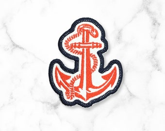 Red Anchor Embroidered Iron-On Patch: Sailor Navy Applique