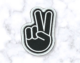 Two Finger Peace Sign Patch: Embroidered Iron-On Applique