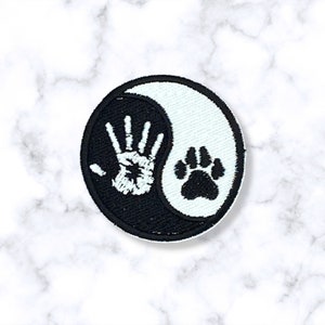 Human Canine Yin Yang, Hand and Paw Yin Yang Patch, Iron-on Patch, Embroidered Patch