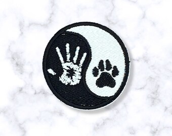 Human Canine Yin Yang, Hand and Paw Yin Yang Patch, Iron-on Patch, Embroidered Patch