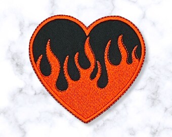 Burning Heart Patch: Embroidered Flaming Love Badge