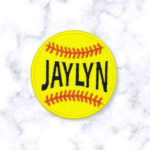 Personalized Softball Name Patch, Embroidered Softball Patch, Custom Name Softball Patch, Softball Shaped Patch