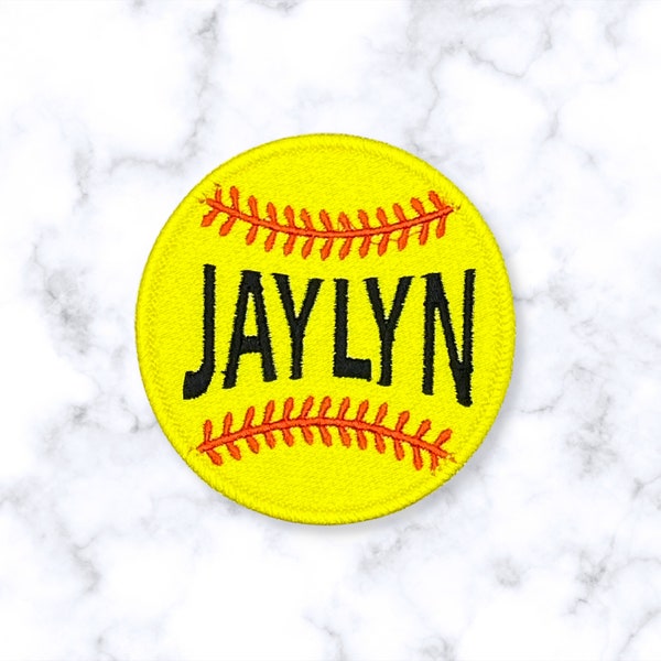 Personalized Softball Name Patch, Embroidered Softball Patch, Custom Name Softball Patch, Softball Shaped Patch