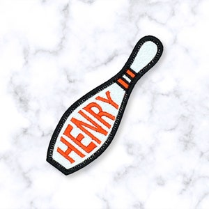 Personalized Bowling Pin Name Patch, Embroidered Bowling Patch, Custom Name Bowling Patch, Bowling Pin Shaped Patch