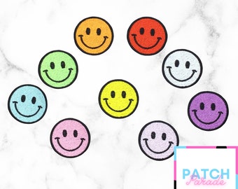 Smiley Face Iron-On Patch: Embroidered Happy Face Badge