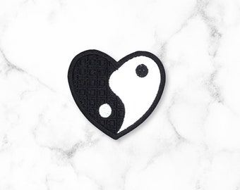 Love Heart Paw Print Yin & Yang Iron or Sew on Embroidered Patch A 