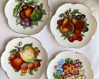 Vintage Lego Japan Porcelain Fruit Plates, Scalloped Gold Accent (Set of 4)
