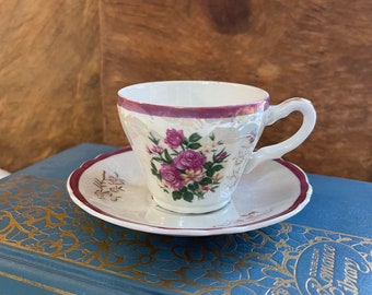 Vintage Jays Japan Iridescent Floral Demitasse Cup and Saucer