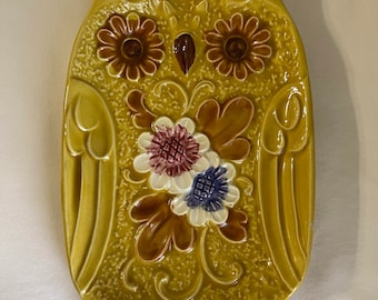 Vintage 1970s Handpainted Owl Tray made in Japan // boho farmhouse / Grandmillennial / cottage style / retro farmhouse / platter