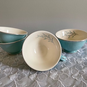 Vintage 1950s Taylor Smith & Taylor Set of 4 Blue Twig Cups / Farmhouse style / cottage / country / French / tea party / picnic set