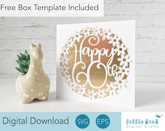 Happy 60th Birthday SVG, Birthday Card SVG for Mom, Pop up flower card SVG for Cricut