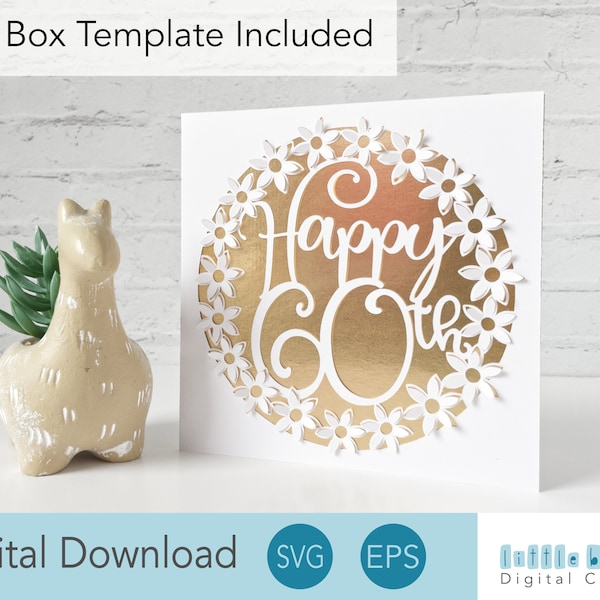 Happy 60th Birthday SVG, Birthday Card SVG for Mom, Pop up flower card SVG for Cricut