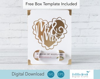 Plantilla SVG para caja de regalo de boda con diseño de Sr. y Sra. (Descarga digital)