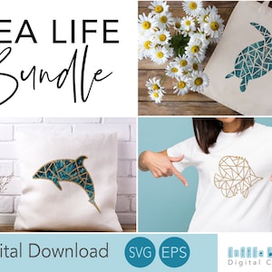 SEA LIFE SVG, Beach Svg Bundle, Sea Animals Svg, Geometric Ocean Themed Bundle Adorable Eps Bundle, Last-Minute Gift