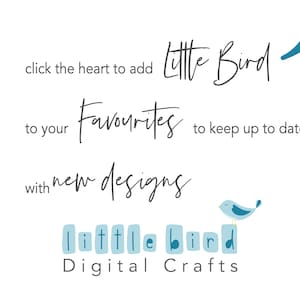 Puede incluir: Haz clic en el coraz&oacute;n para agregar a tus favoritos y mantente al d&iacute;a con los nuevos dise&ntilde;os de Little Bird Digital Crafts. El logotipo presenta un p&aacute;jaro azul posado sobre un conjunto de bloques azules que deletrean "little bird".